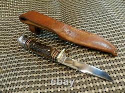 RARE WESTERN 648B USA 1965-75 HUNTING KNIFE & CASE VINTAGE 7 Jig Bone Stag Type