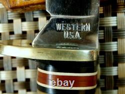 RARE WESTERN 648B USA 1965-75 HUNTING KNIFE & CASE VINTAGE 7 Jig Bone Stag Type