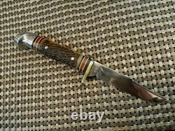 RARE WESTERN 648B USA 1965-75 HUNTING KNIFE & CASE VINTAGE 7 Jig Bone Stag Type