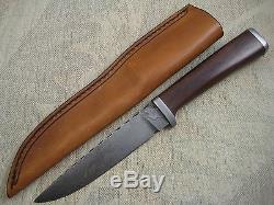 RICK NOWLAND Damascus Fixed Blade Hunting Knife, No. 005, Schrap Leather Sheath