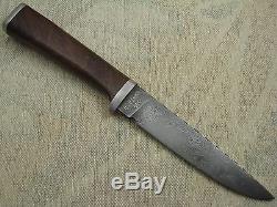RICK NOWLAND Damascus Fixed Blade Hunting Knife, No. 005, Schrap Leather Sheath