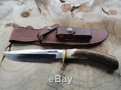 Randall Made Orlando, Fla 12 6 Antler Handle Hunting Knife With Leather Sheath