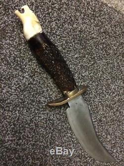 Rare American Mork Custom Stag Bowie Vintage Usa Hunting Knife /case
