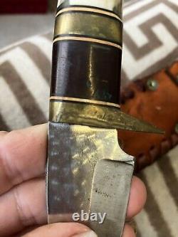 Rare Ken Richardson Antler Gut Knife 8 Carved Steel Blade Indian Chief Sheath