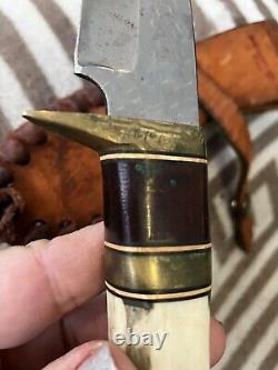 Rare Ken Richardson Antler Gut Knife 8 Carved Steel Blade Indian Chief Sheath