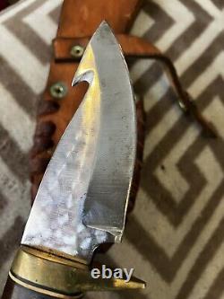 Rare Ken Richardson Antler Gut Knife 8 Carved Steel Blade Indian Chief Sheath