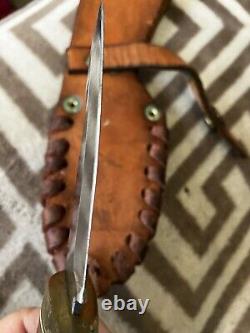 Rare Ken Richardson Antler Gut Knife 8 Carved Steel Blade Indian Chief Sheath