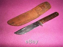Rare Old Olcut Union Cut. NY Bone Handle Small Hunting Knife In Sheath Used Nice