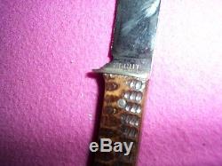Rare Old Olcut Union Cut. NY Bone Handle Small Hunting Knife In Sheath Used Nice