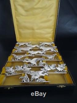 Rare Set of 12 French Art Deco Animal /Hunting Theme Knife Rests Rabier Style