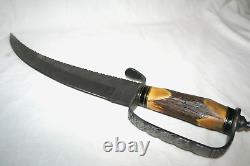 Rare Stag Hunting Knife Damascus Blade Handmade Survival Saw Leather Case Custom