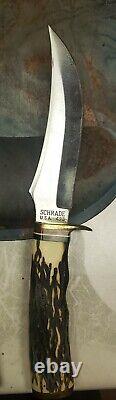 Rare Vintage 1973-79 Schrade 498 USA 49er Stag Hunting Bowie KnIfe with Sheath