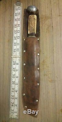 Rare Vintage Henry Boker Germany Stag Bowie Hunting Knife Very Old