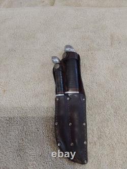 Rare Vintage Kinfolk Double Knife Set In Sheath Handles 330 4 1/2 333 3