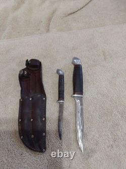 Rare Vintage Kinfolk Double Knife Set In Sheath Handles 330 4 1/2 333 3