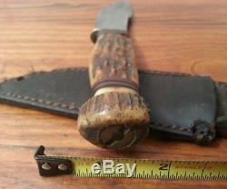 Rare Vintage Marbles Woodcraft hunting knife Stag Bone withcase buck skinner Antiq
