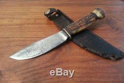 Rare Vintage Marbles Woodcraft hunting knife Stag Bone withcase skinning pre wwll