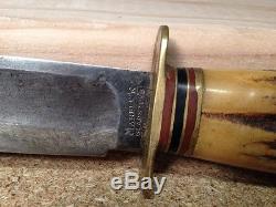 Rare Vintage Turn Of The Century Gladstone Hunting Knife No Pin Stag Handle (dd)