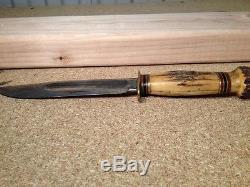 Rare Vintage Turn Of The Century Gladstone Hunting Knife No Pin Stag Handle (dd)