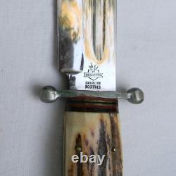 Rehwappen, Solingen Germany 1950th hunting Bowie, split stag handle, orig sheath