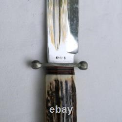 Rehwappen, Solingen Germany 1950th hunting Bowie, split stag handle, orig sheath