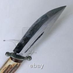 Rehwappen, Solingen Germany 1950th hunting Bowie, split stag handle, orig sheath