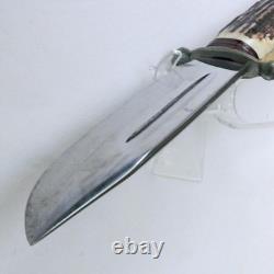 Rehwappen, Solingen Germany 1950th hunting Bowie, split stag handle, orig sheath