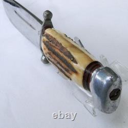 Rehwappen, Solingen Germany 1950th hunting Bowie, split stag handle, orig sheath