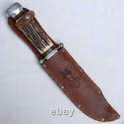 Rehwappen, Solingen Germany 1950th hunting Bowie, split stag handle, orig sheath