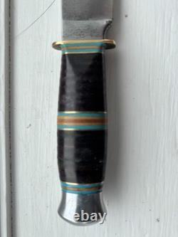 Robi Klaas Rare Vintage Vintage Fixed Blade Hunting Knife Etched Motif Sheath