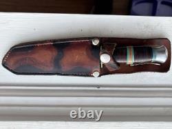 Robi Klaas Rare Vintage Vintage Fixed Blade Hunting Knife Etched Motif Sheath