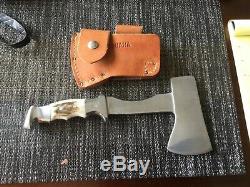 Ruana Knives model 22 hatchet with makers sheath