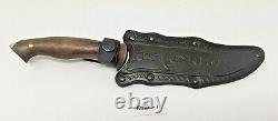 Russian Hunting Knife 5 1/2 Blade Hardwood Handle with Embossed Leather Sheath