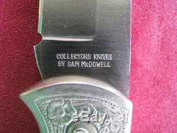 Sam McDowell Folding Lockback Hunting Knife, Custom Scrimshaw Handle, FANCY
