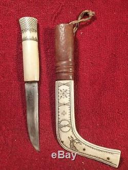 Scarce Nice Vintage Knife Puukko Horne Bone Handle & Sheath Lapland Sami