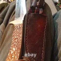 Schrade 1984 Hunting Fixed Blade Knife Stag Handle Stainless with Sheath