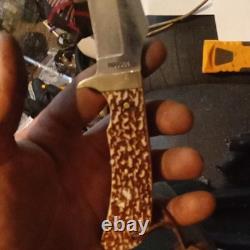 Schrade 1984 Hunting Fixed Blade Knife Stag Handle Stainless with Sheath
