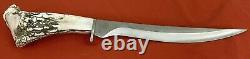 Silver Stag Antler Handle Hunting Knife Fixed 11 Blade 18 Total Sheath