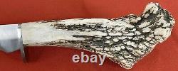 Silver Stag Antler Handle Hunting Knife Fixed 11 Blade 18 Total Sheath