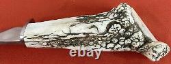 Silver Stag Antler Handle Hunting Knife Fixed 11 Blade 18 Total Sheath