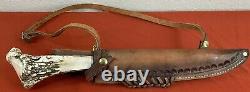 Silver Stag Antler Handle Hunting Knife Fixed 11 Blade 18 Total Sheath