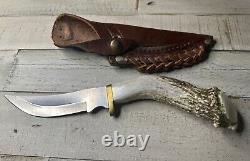 Silver Stag Deep Valley Scrimshaw Handle Knife/Sheath Signed Michelle Severe