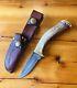 Silver Stag Hunting Bowie Knife Fixed Blade Stag Antler Handle with Sheath