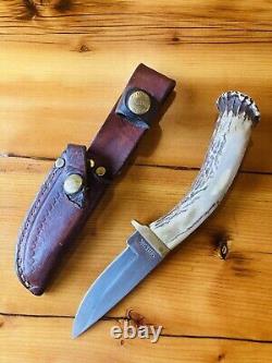 Silver Stag Hunting Bowie Knife Fixed Blade Stag Antler Handle with Sheath