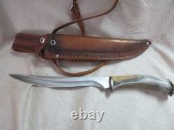 Silver Stag Knife with Antler Handle and leather case Alaska camper LN