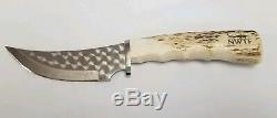 Silver Stag Skinner Knife w Deer Elk antler handle and leather sheath NWTF SE