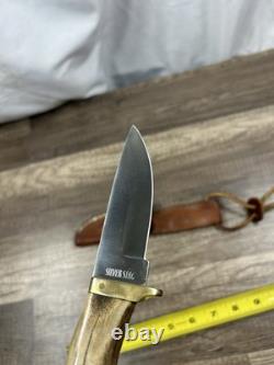 Silver Stag USA Fixed Blade Hunting Knife With Stag Handle And Brass Guard Silver Stag USA Fixed Blade Hunting Knife With Stag Handle And Brass Guard