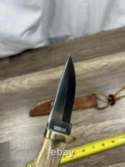 Silver Stag USA Fixed Blade Hunting Knife With Stag Handle And Brass Guard