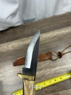 Silver Stag USA Fixed Blade Hunting Knife With Stag Handle And Brass Guard