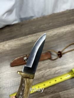 Silver Stag USA Fixed Blade Hunting Knife With Stag Handle And Brass Guard